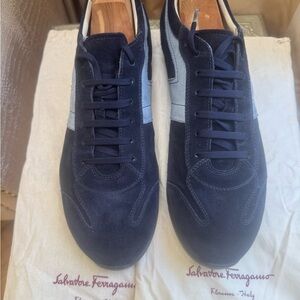 Salvatore Ferragamo Blue Suede Sneakers Sleek Minimalist Design
